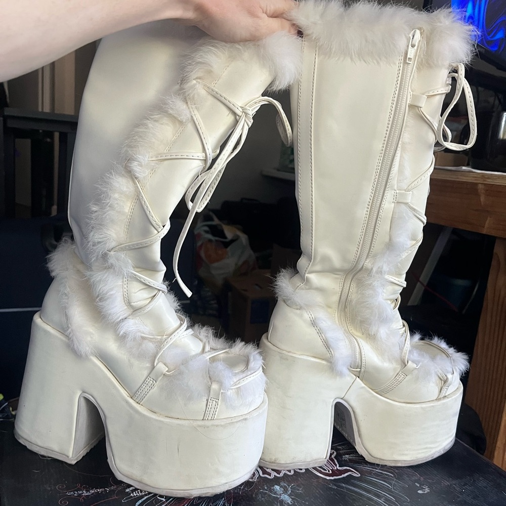 Women's Demonia Camel 311’s White Platform Boots